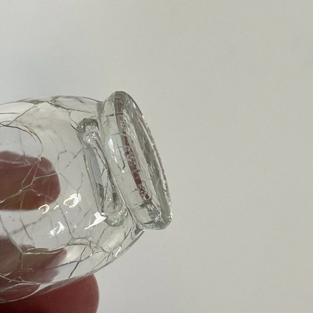Vintage Clear crackle glass‎ salt pepper shakers Silver tone tops set 2